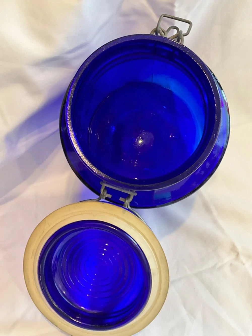 Vintage Crownford‎ China Co Cobalt Blue 2-Quart Jar Bless Our House Italy